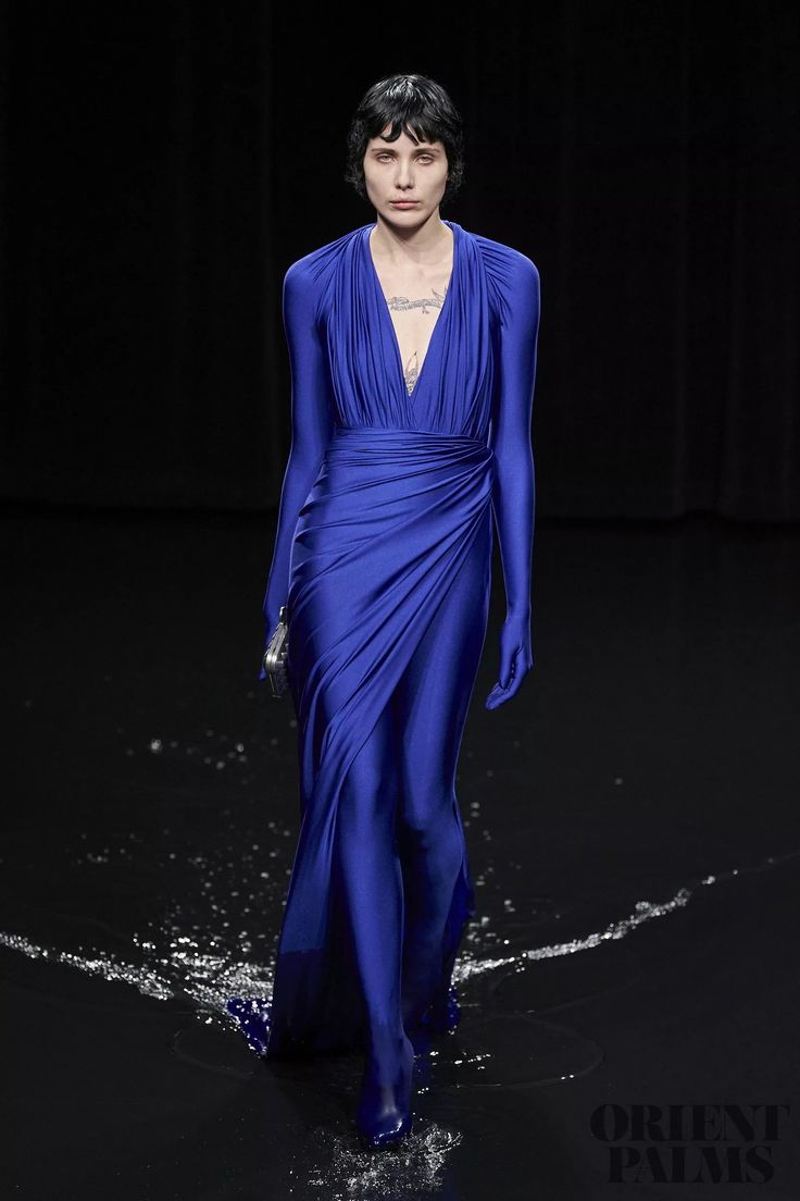 BALENCIAGA FALL 2020 RTW BLUE WRAP GOWN W/ GLOVES