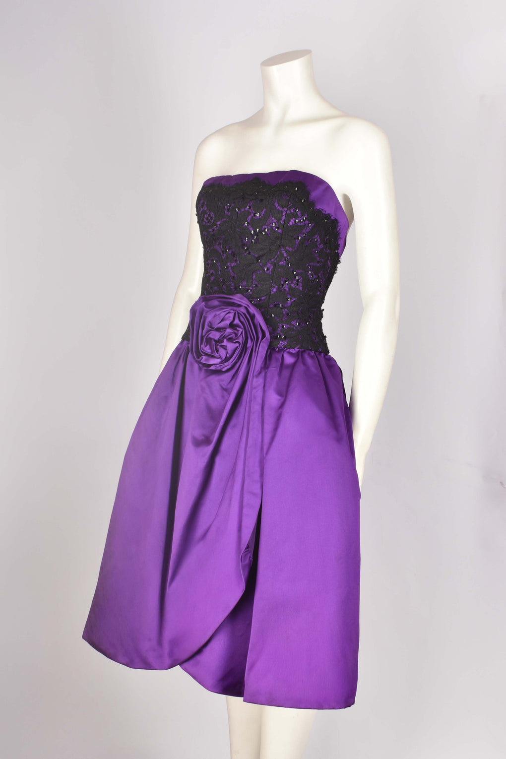 MURRAY ARBEID PURPLE AND BLACK SILK COCKTAIL DRESS