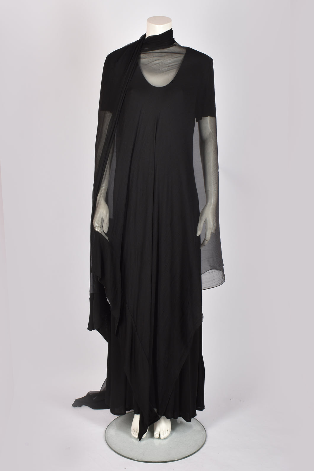 BRUCE OLDFIELD SILK JERSERY GOWN WITH SILK SCARF
