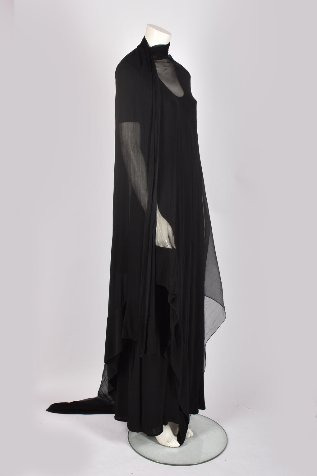 BRUCE OLDFIELD SILK JERSERY GOWN WITH SILK SCARF