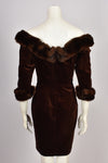 ANTONY PRICE BROWN VELVET AND FUR TRIM DRESS