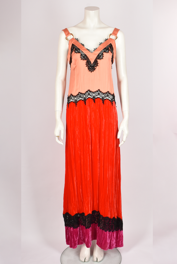 ROBERTO CAVALLI RED AND ORANGE VELVET GOWN – Found And Vision