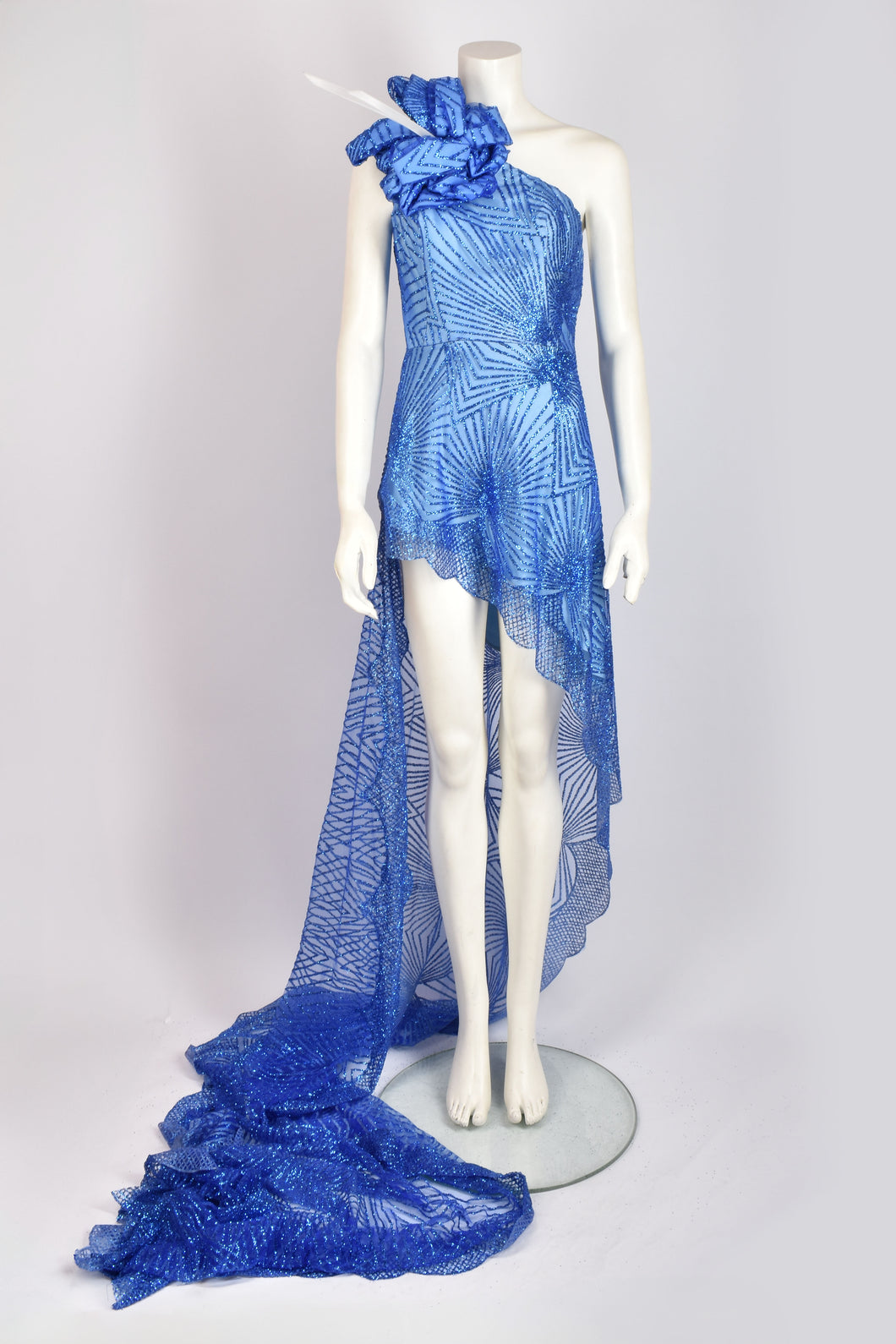 EDWIN MOHNEY BLUE ASYMMETRICAL GOWN