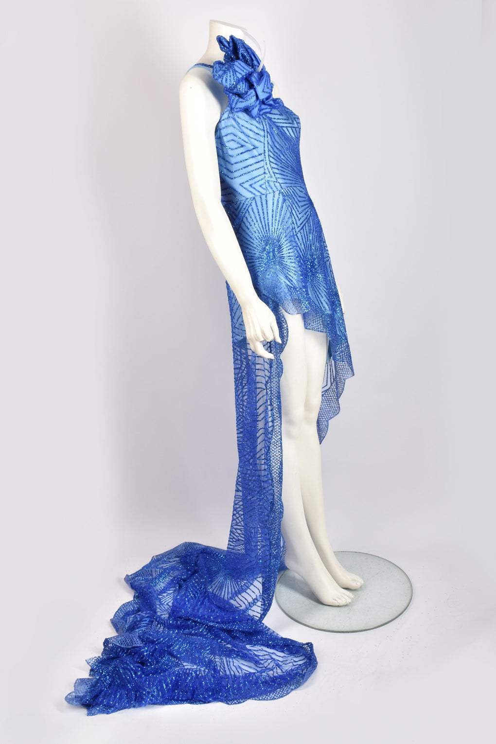 EDWIN MOHNEY BLUE ASYMMETRICAL GOWN
