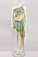 JULIEN MACDONALD BLUE GOLD KNIT SEQUIN DRESS XS