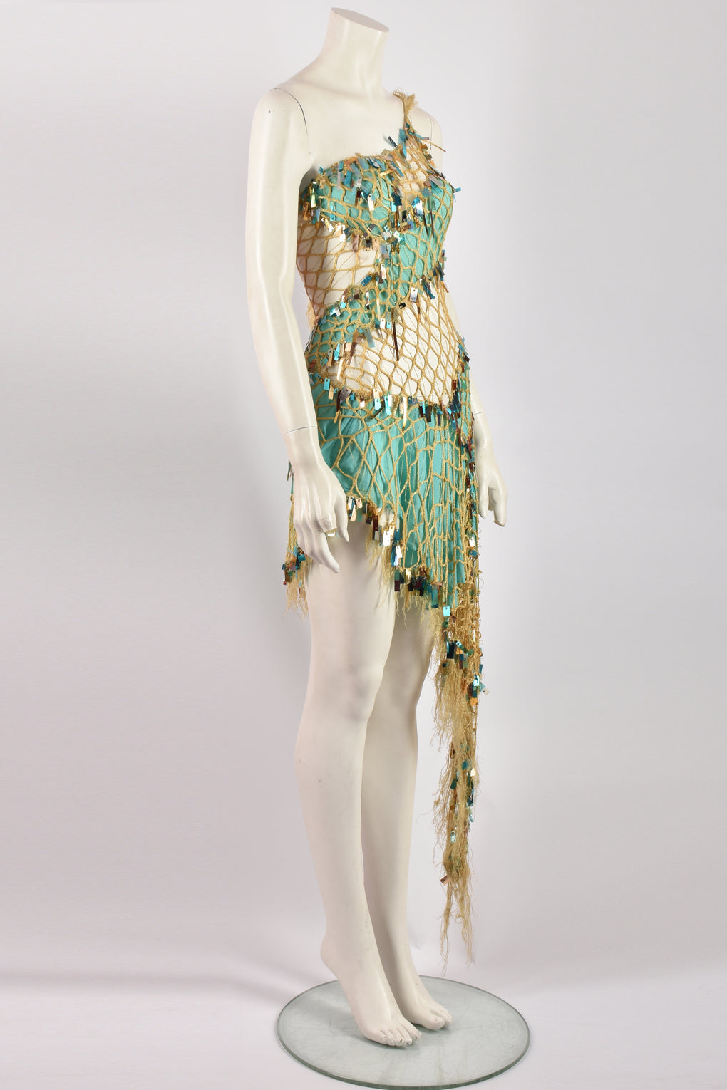 JULIEN MACDONALD BLUE GOLD KNIT SEQUIN DRESS XS