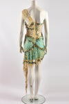 JULIEN MACDONALD BLUE GOLD KNIT SEQUIN DRESS XS