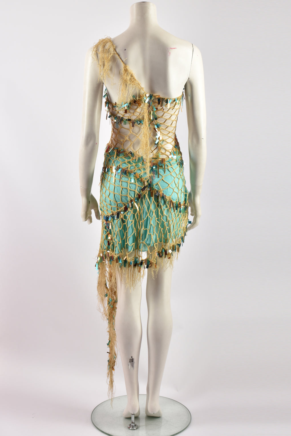 JULIEN MACDONALD BLUE GOLD KNIT SEQUIN DRESS XS
