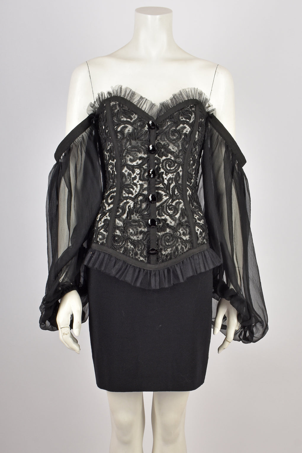 YVES SAINT LAURENT 1980s LACE DRESS S-M