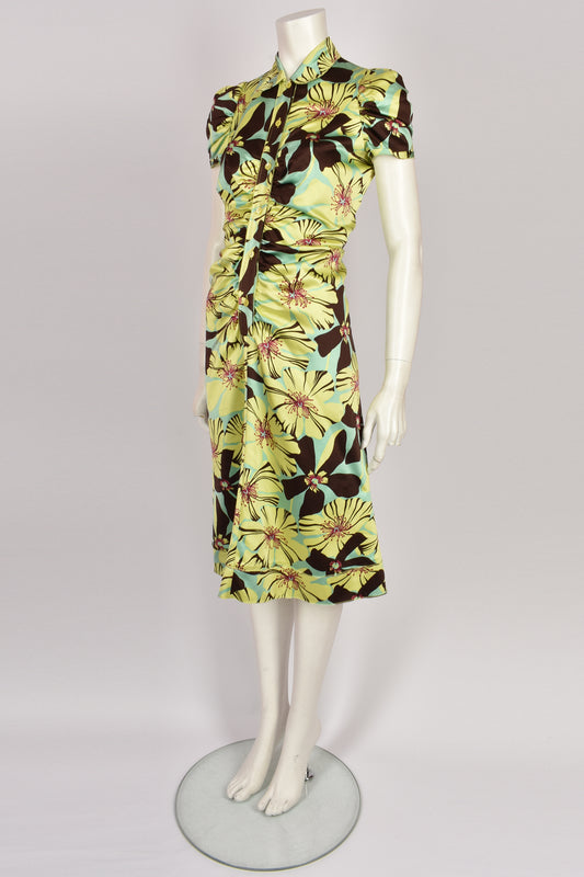 PRADA 2003 DUCHESSE FLORAL PRINT DRESS S