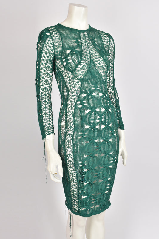 JULIEN MACDONALD GREEN CROCHET DRESS S-M