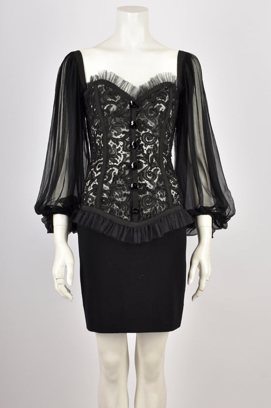 YVES SAINT LAURENT 1980s LACE DRESS S-M