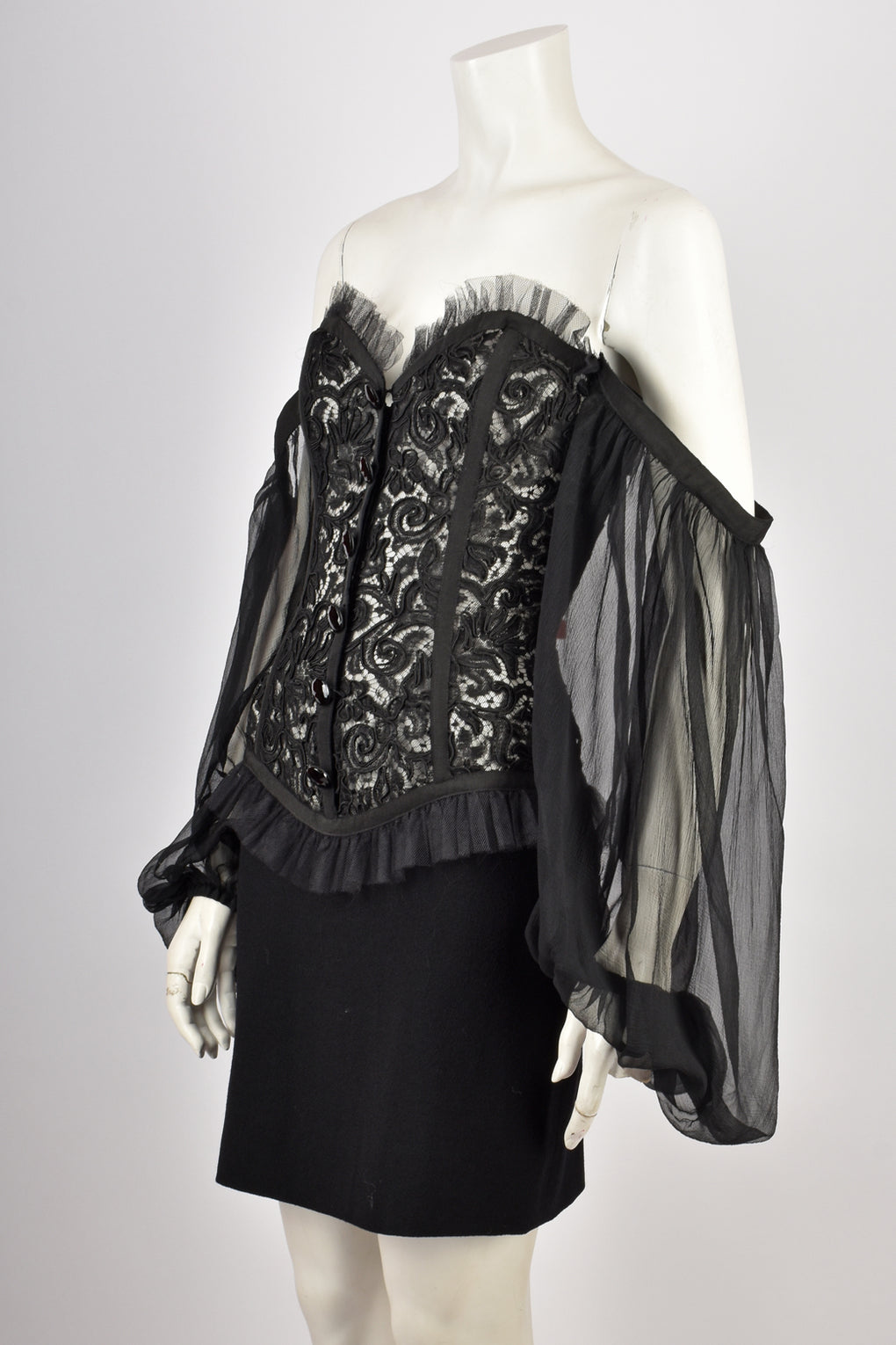 YVES SAINT LAURENT 1980s LACE DRESS S-M