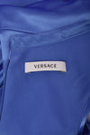 VERSACE RUCHED BLUE SILK MIDI DRESS