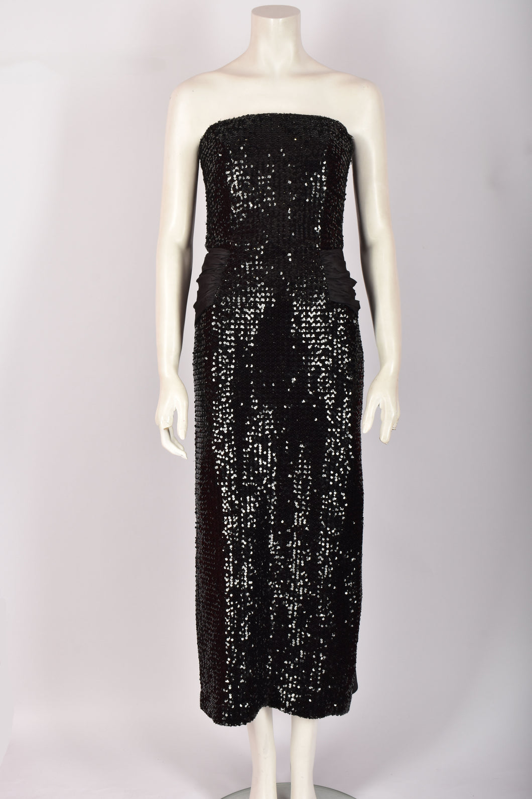 BLACK VINTAGE SEQUENCE GOWN WITH BOW