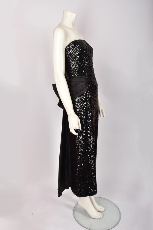 BLACK VINTAGE SEQUENCE GOWN WITH BOW