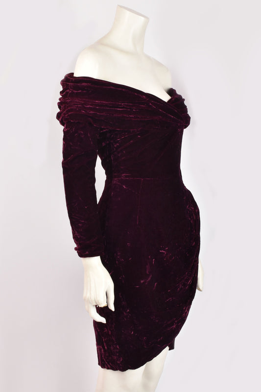 ANTONY PRICE BURGUNDY OFF-THE-SHOULDER VELVET DRESS