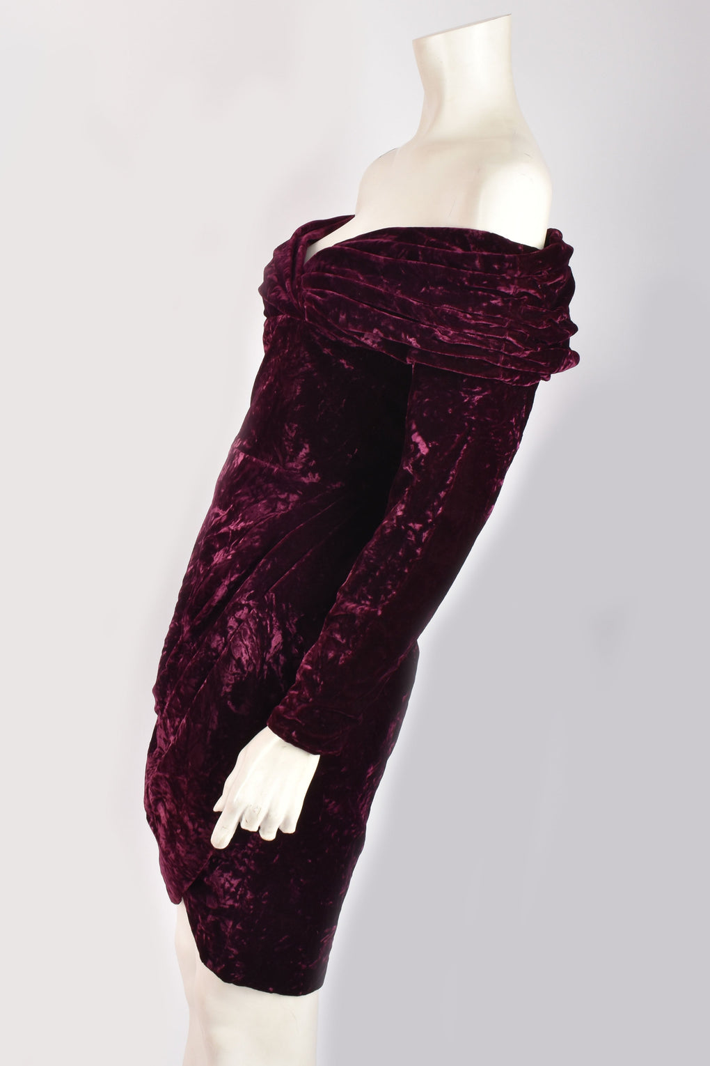 ANTONY PRICE BURGUNDY OFF-THE-SHOULDER VELVET DRESS