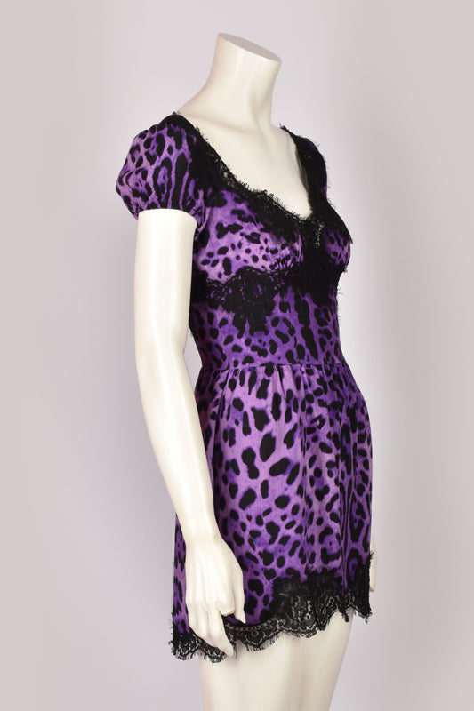 DOLCE&GABBANA PURPLE LEOPARD PRINT DRESS