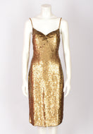 FRANK USHER GOLD SEQUIN BACKLESS DRESS