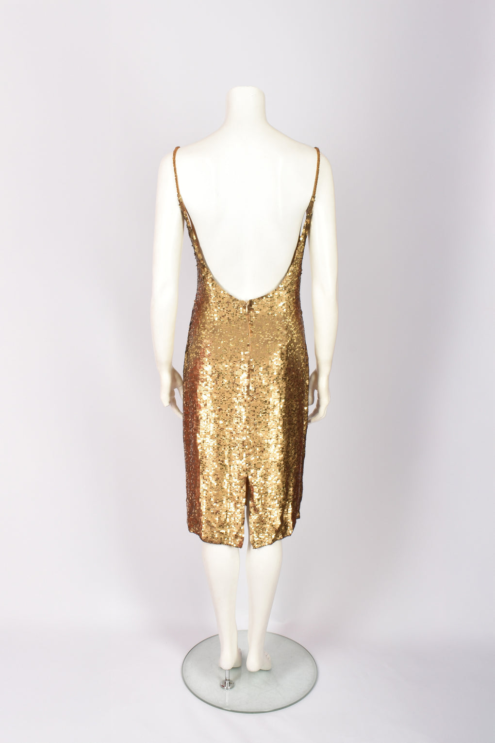 FRANK USHER GOLD SEQUIN BACKLESS DRESS