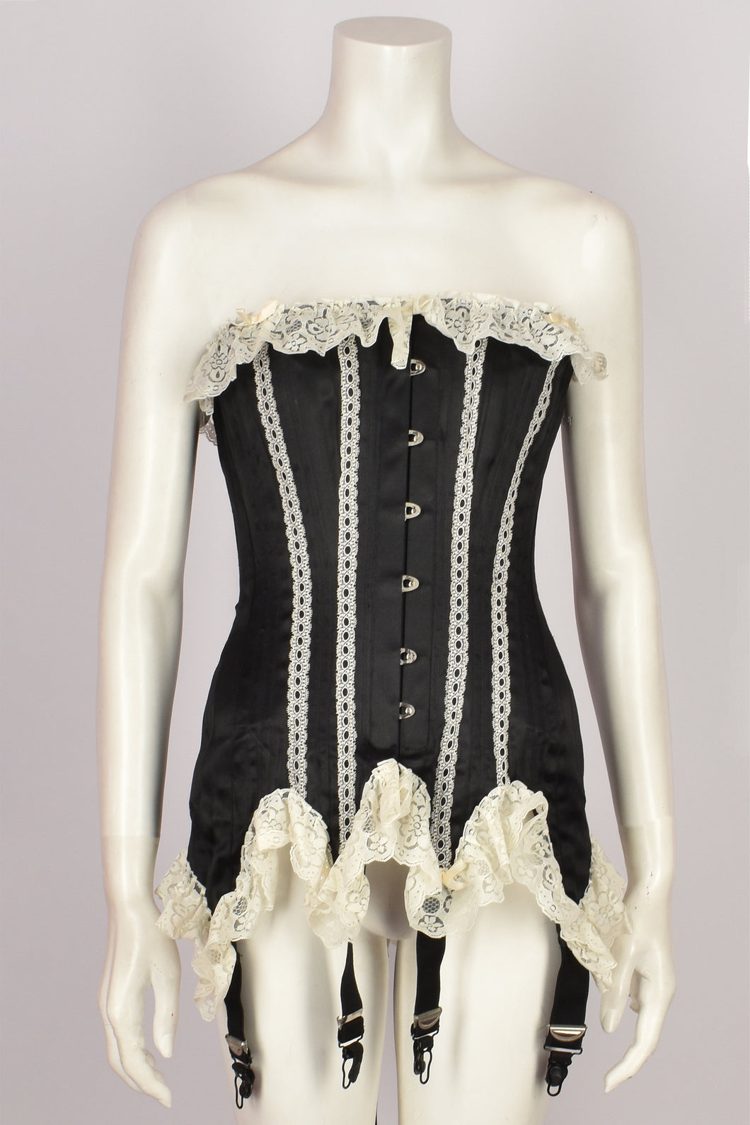 1960's BLACK AND WHITE LACE STRAPLESS CORSET