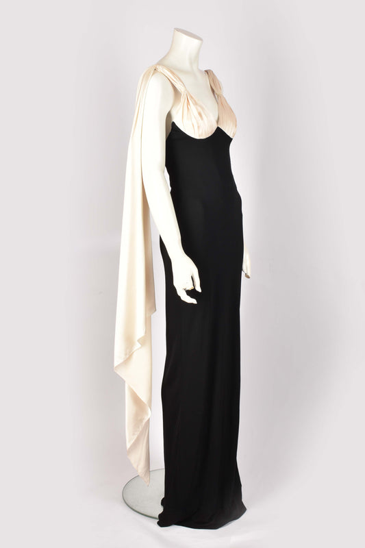 BRUCE OLDFIELD BLACK AND CREAM GOWN