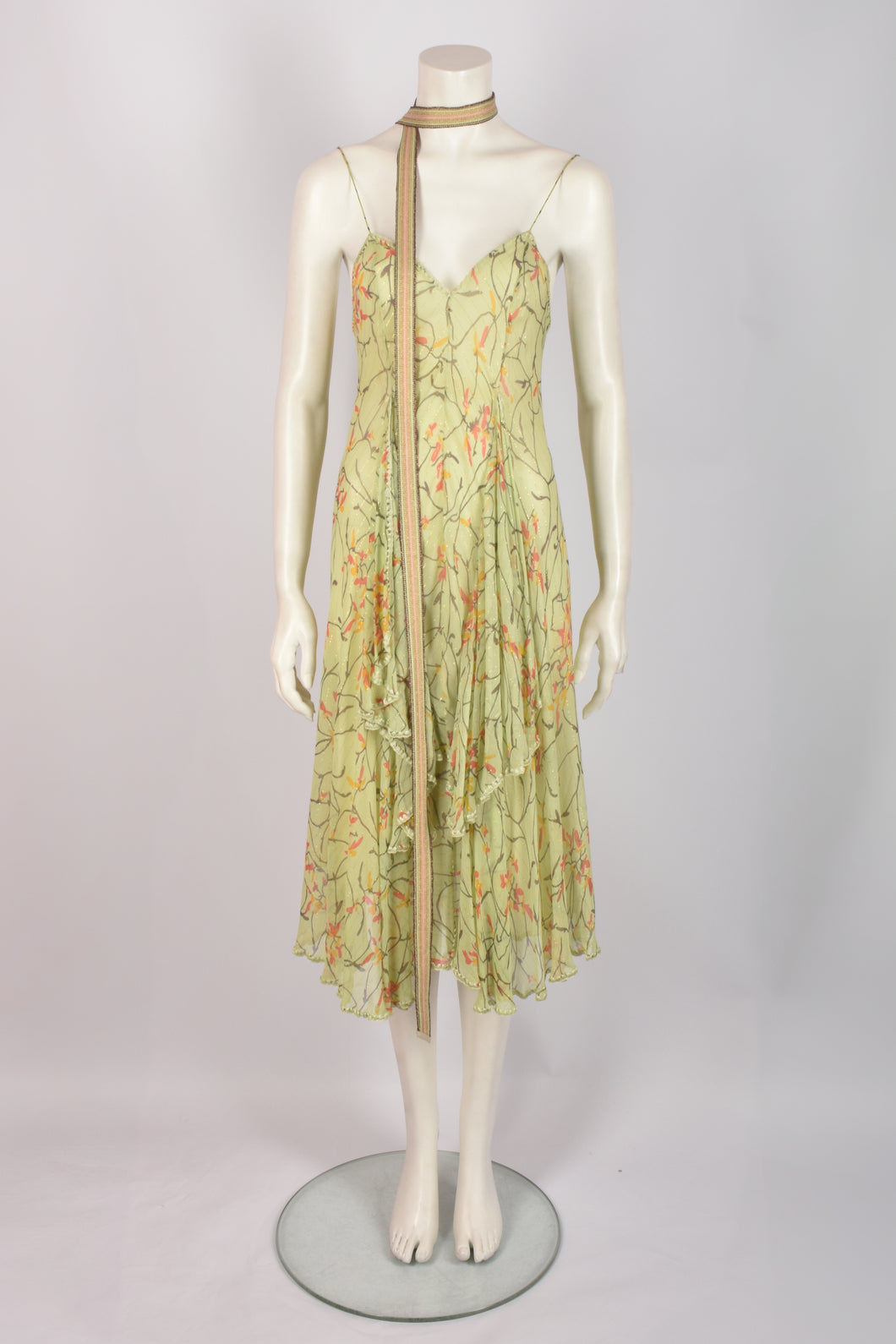 MISSONI GREEN FLORAL LAYERED DRESS WITH SCARF