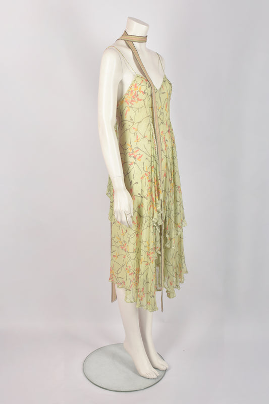 MISSONI GREEN FLORAL LAYERED DRESS WITH SCARF