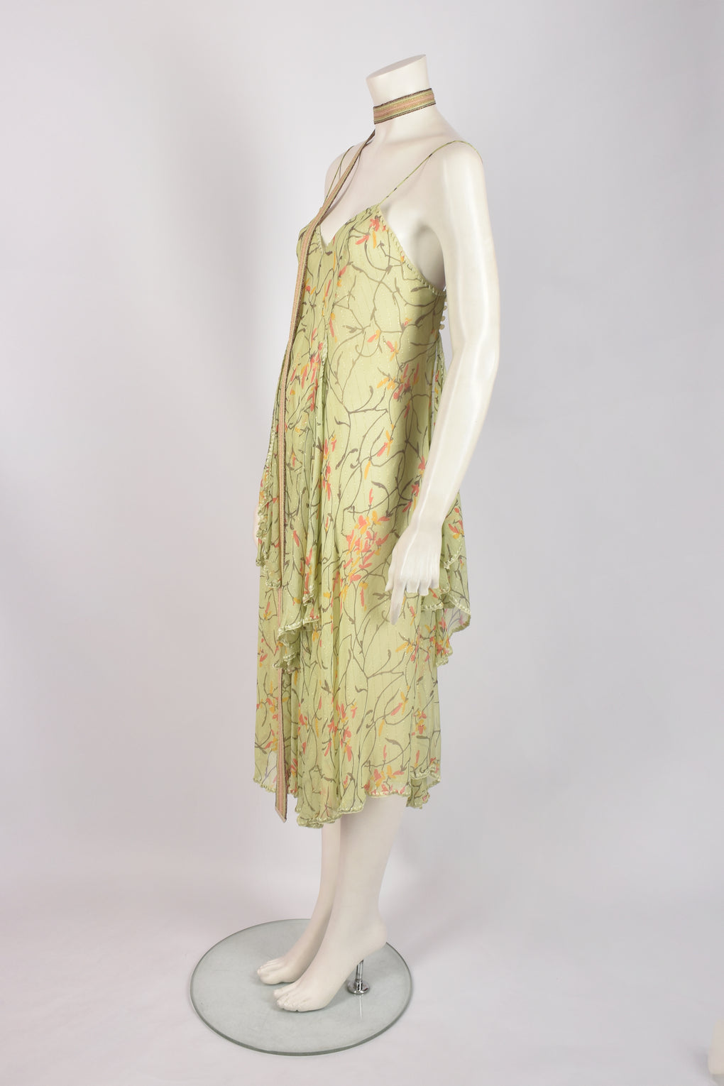 MISSONI GREEN FLORAL LAYERED DRESS WITH SCARF