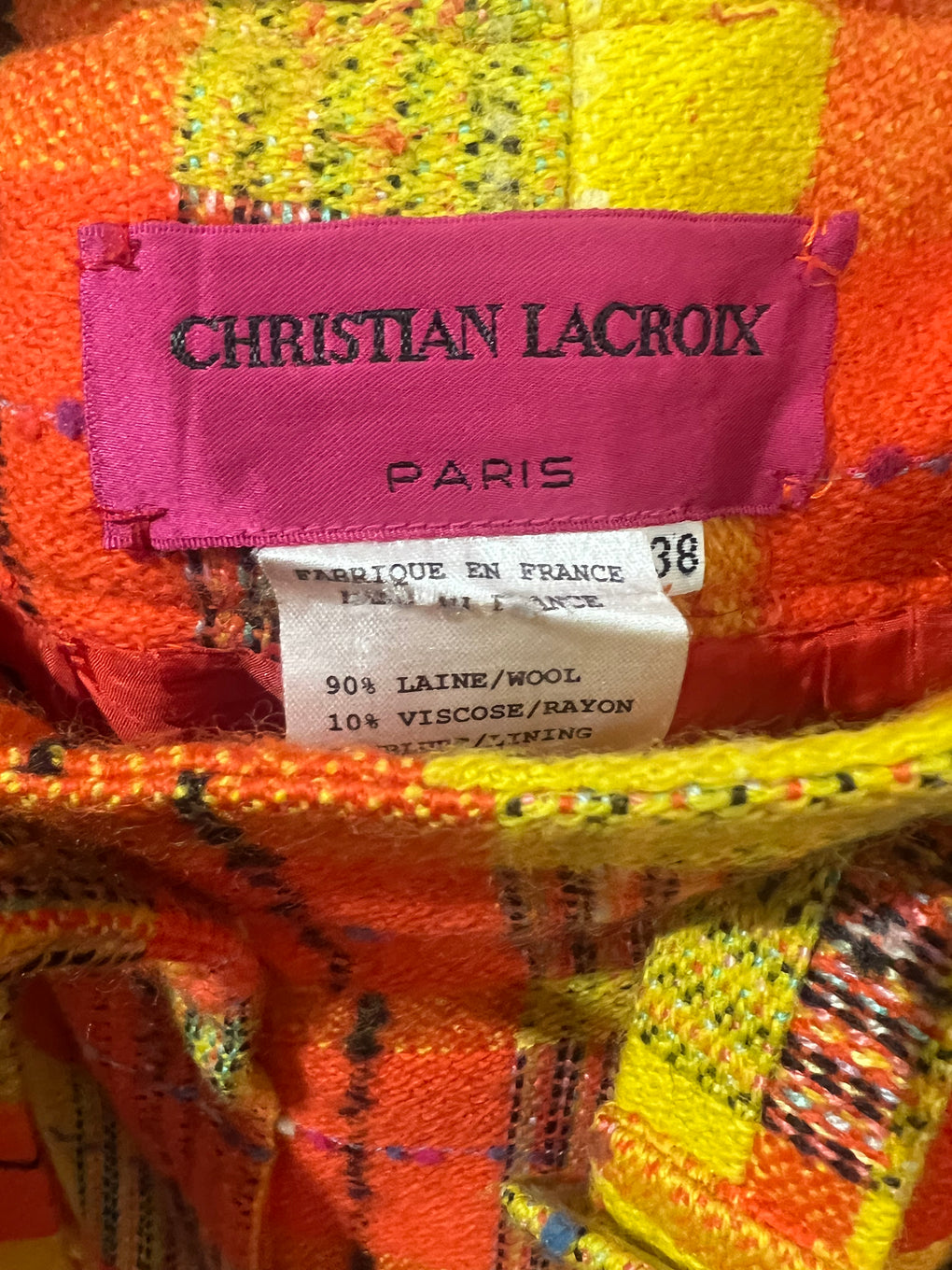 CHRISTIAN LACROIX TAILORED ORANGE AND YELLOW TARTAN TROUSERS