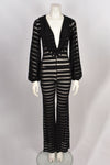 SEMI SHEER STRIPED FLARED JUMPSUIT