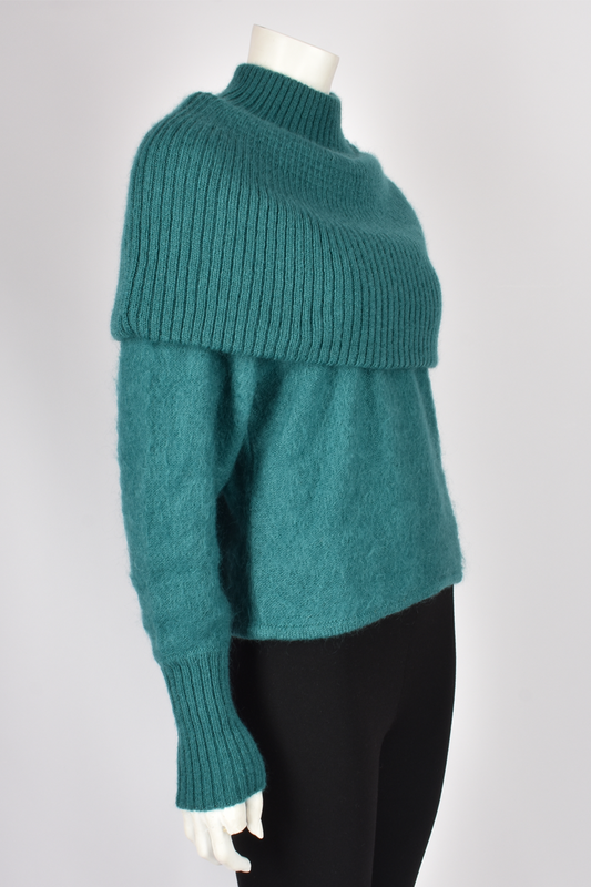 CLAUDE MONTANA TURQUOISE MOCK NECK SWEATER