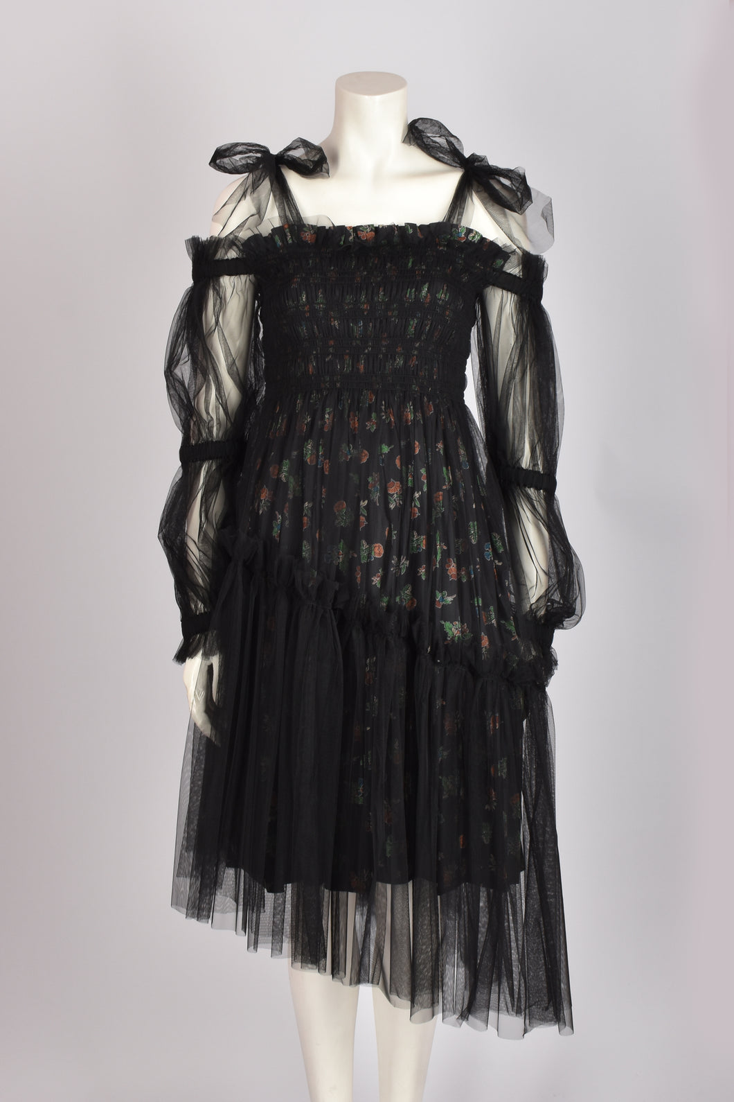 MOLLY GODDARD FLORAL TULLE MIDI DRESS