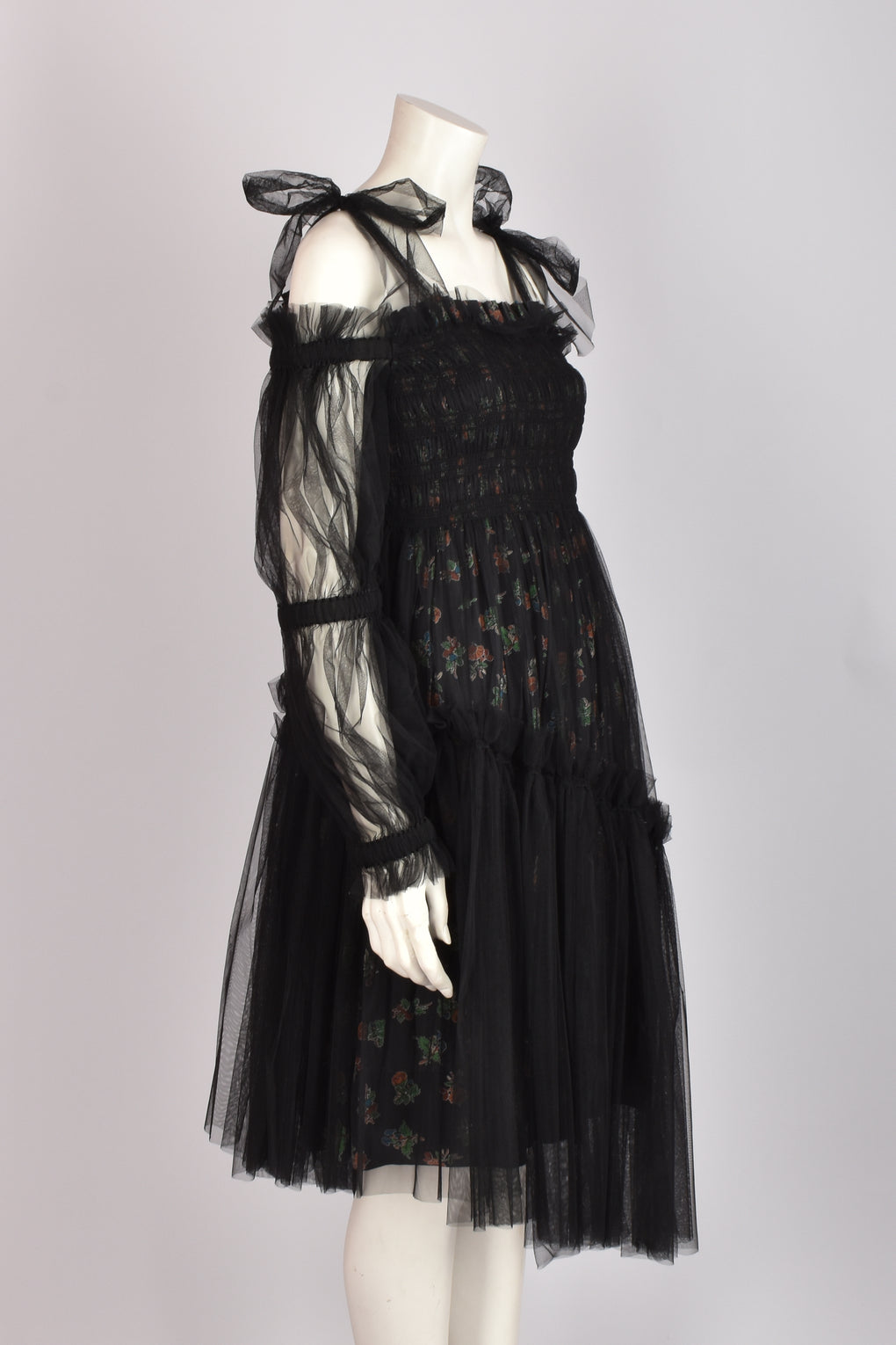 MOLLY GODDARD FLORAL TULLE MIDI DRESS