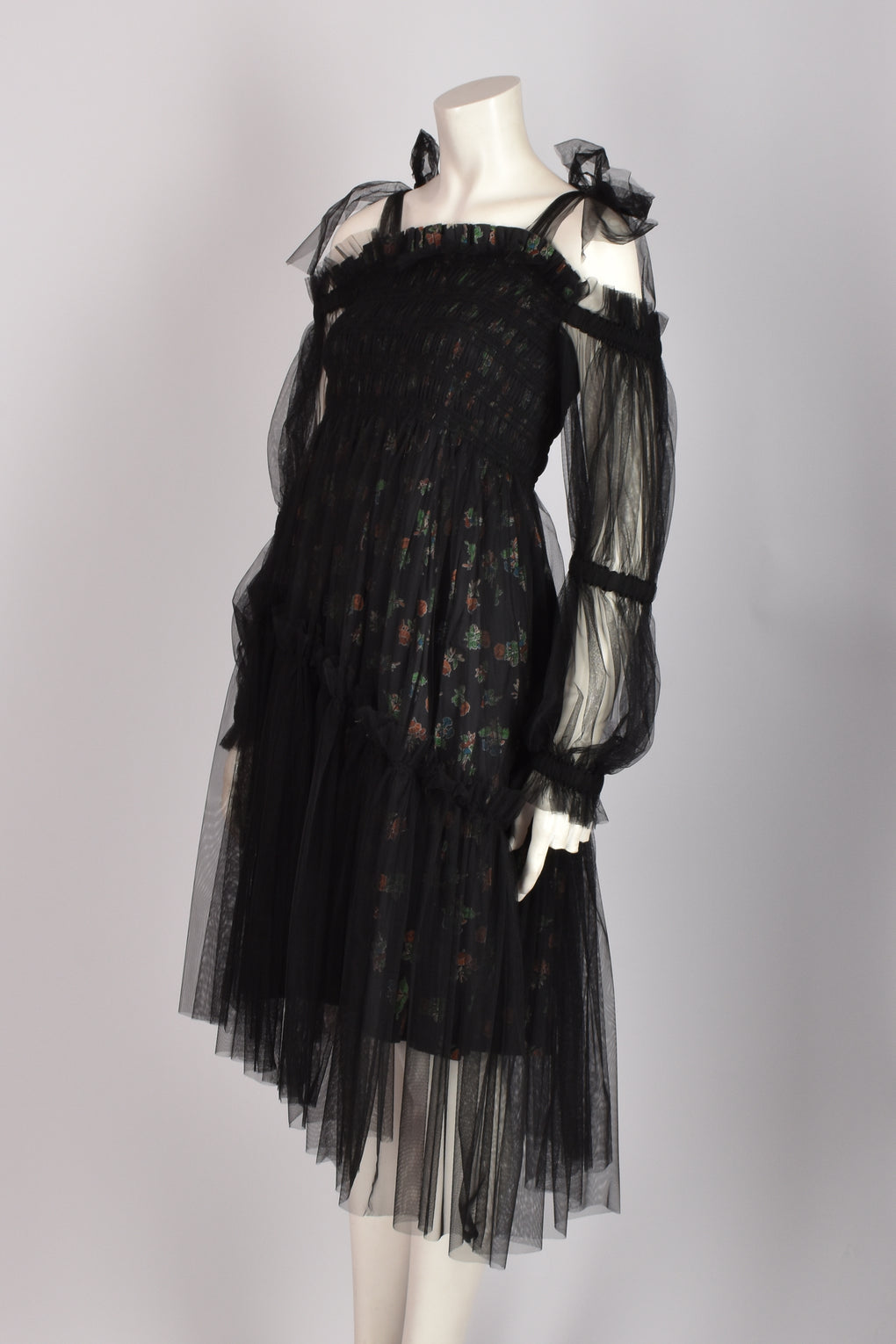 MOLLY GODDARD FLORAL TULLE MIDI DRESS