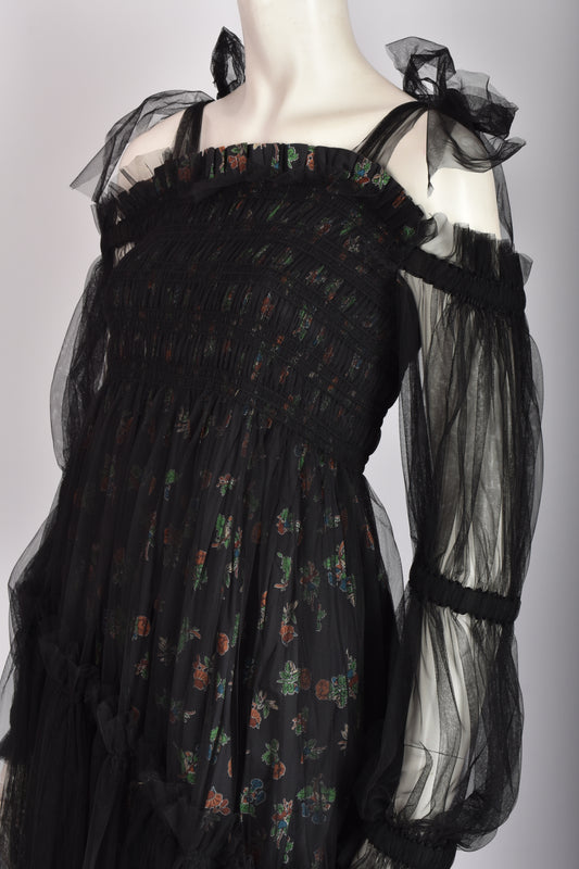 MOLLY GODDARD FLORAL TULLE MIDI DRESS