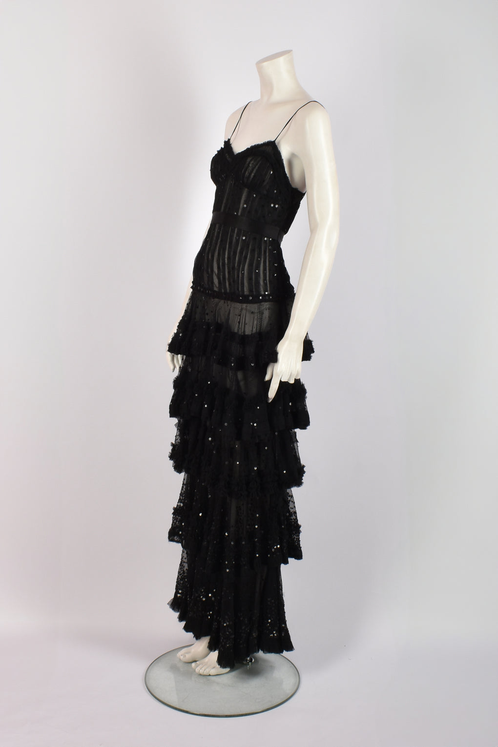 MOSCHINO SHEER TIERED DRESS WITH SEQUINS