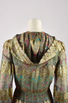1970S SILK AND LAME HOODED GOWN