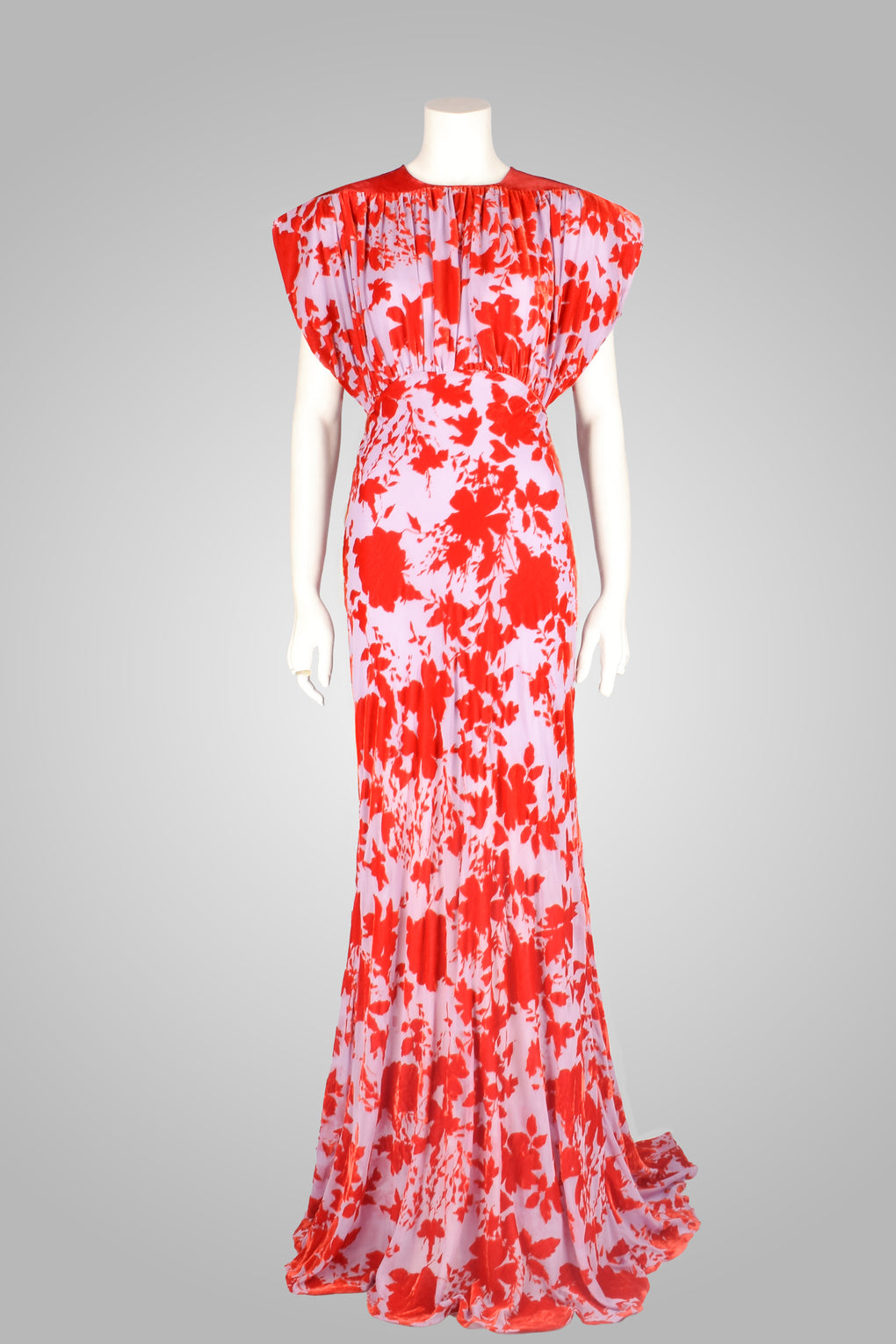 PHILOSOPHY RED/LILAC VELVET FLORAL GOWN