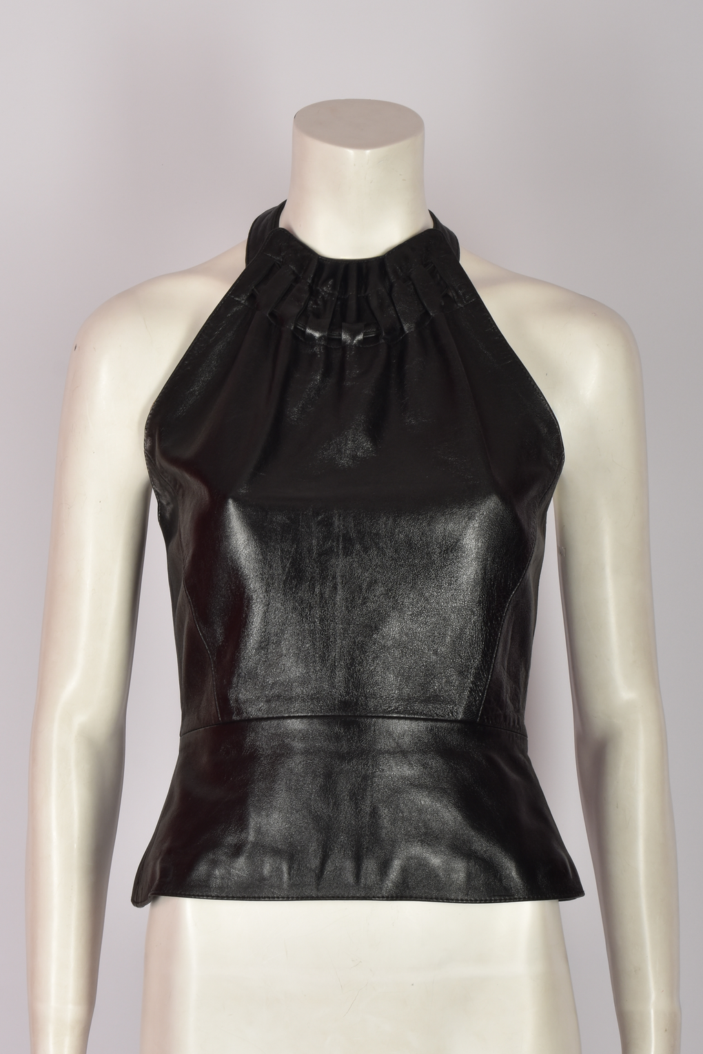 PAUL SMART BLACK LEATHER HALTER TOP