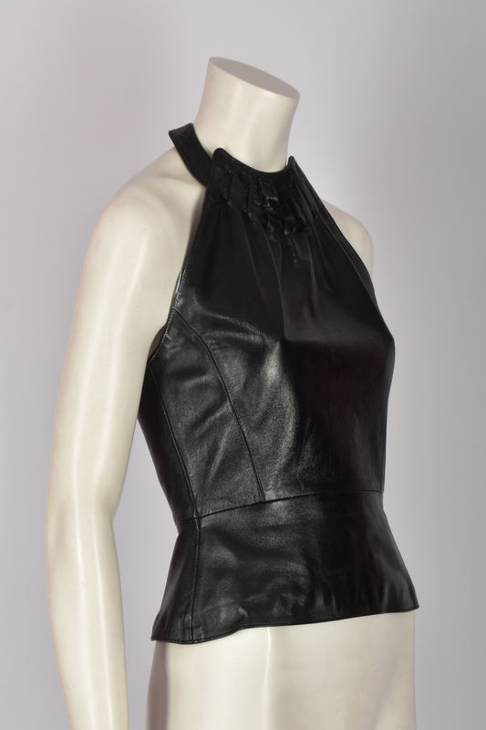 PAUL SMART BLACK LEATHER HALTER TOP