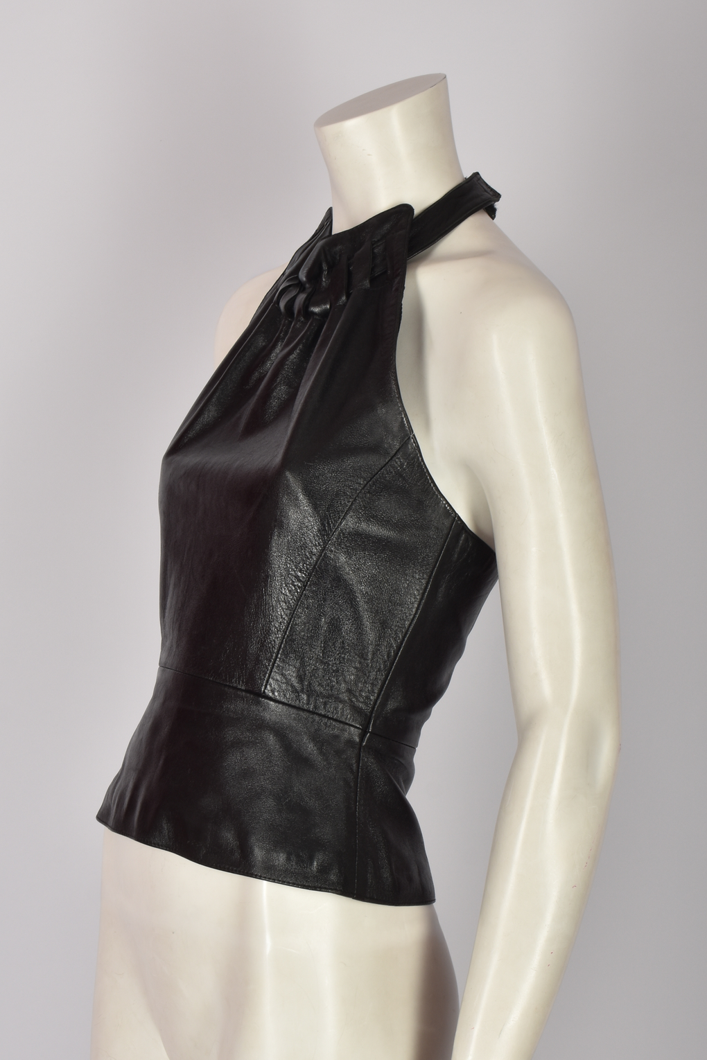 PAUL SMART BLACK LEATHER HALTER TOP