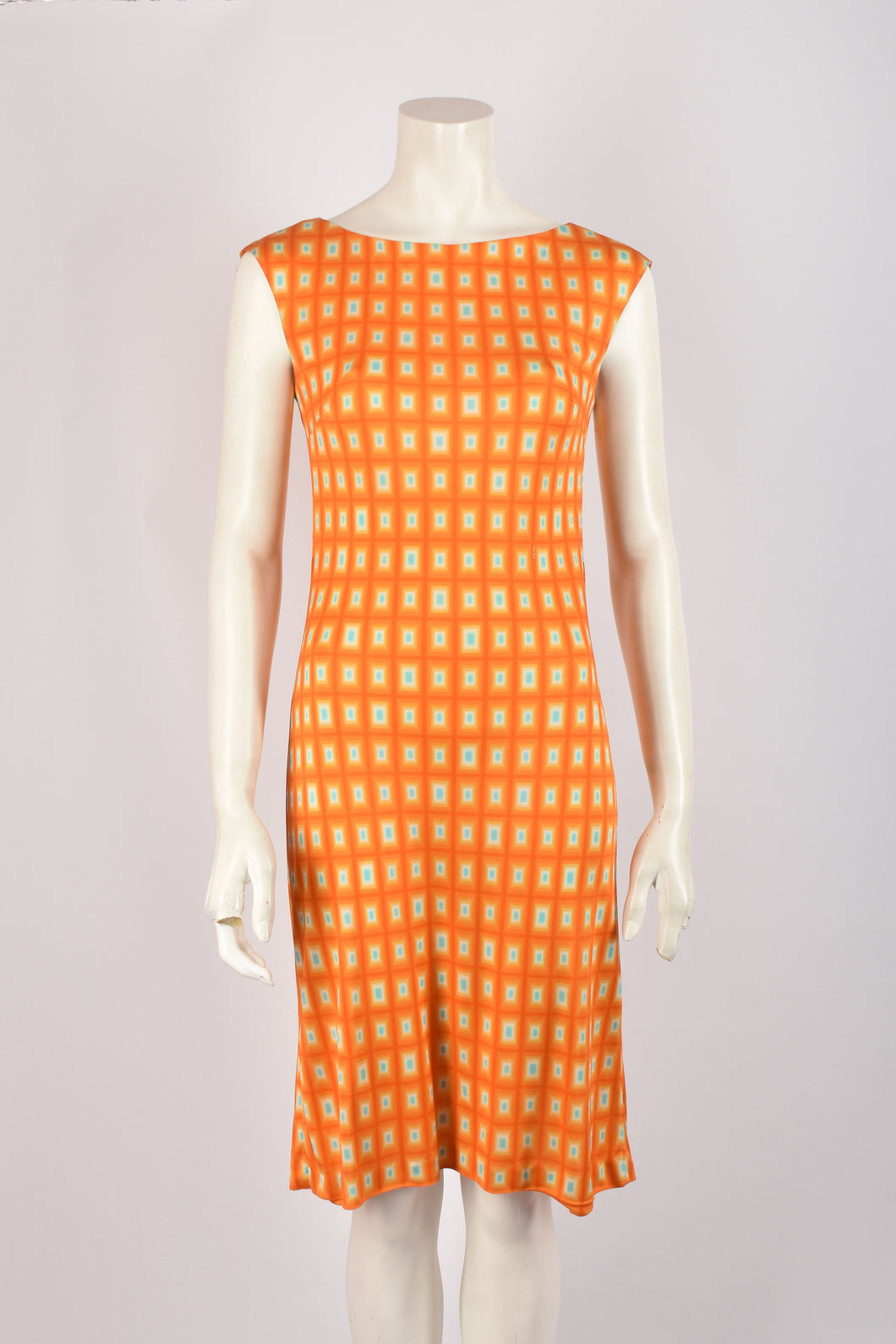 PRADA ORANGE GEOMETRIC SILK DRESS