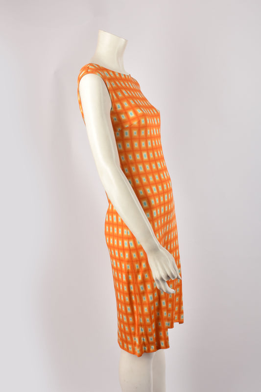PRADA ORANGE GEOMETRIC SILK DRESS