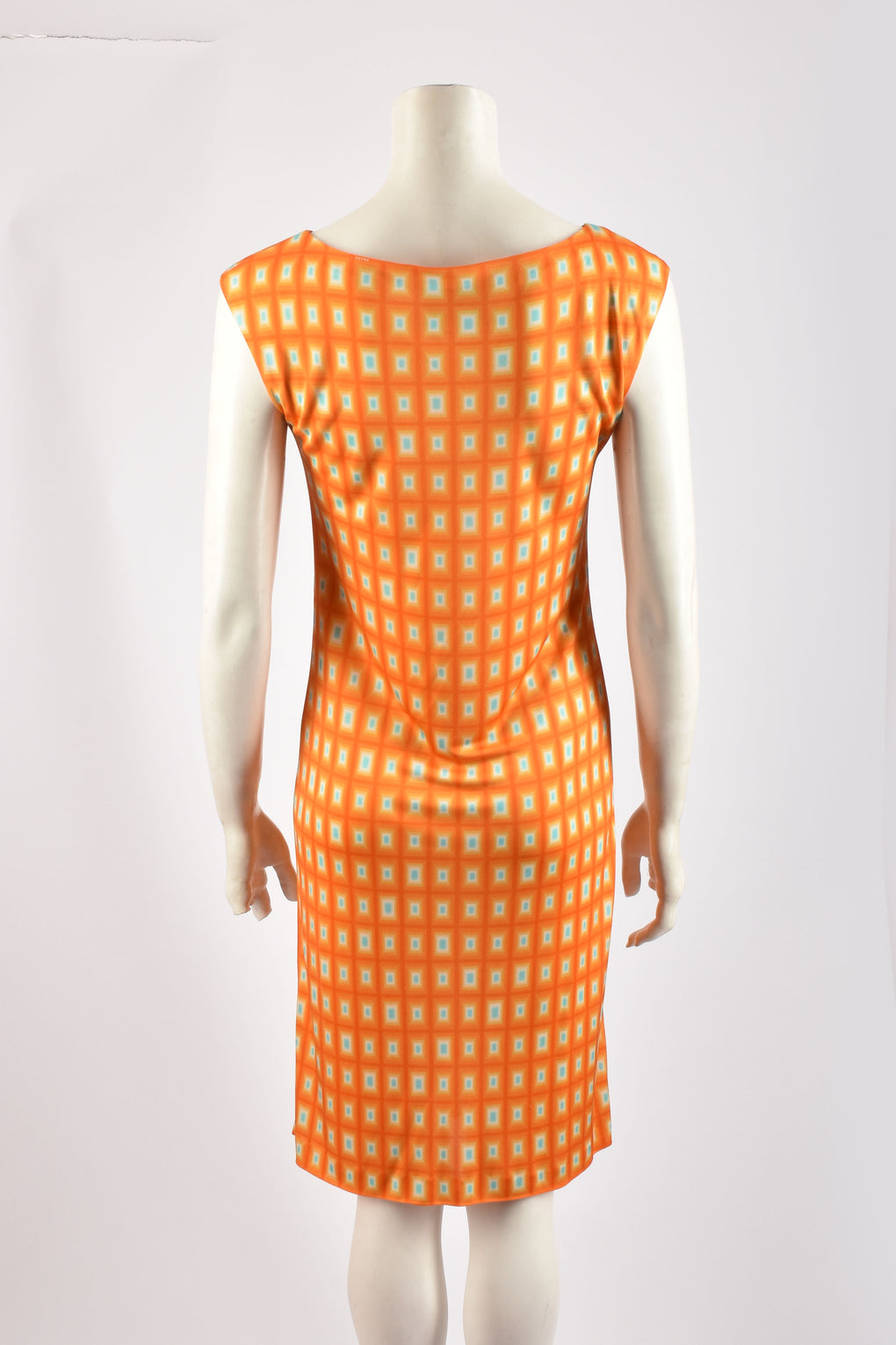 PRADA ORANGE GEOMETRIC SILK DRESS