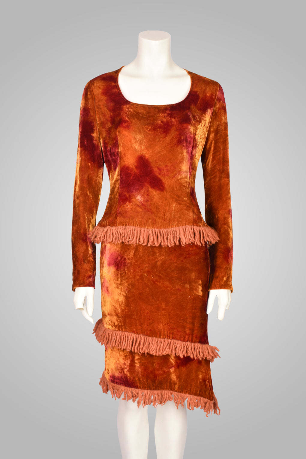 ROMEO GIGLI ORANGE VELVET TOP AND SKIRT SET