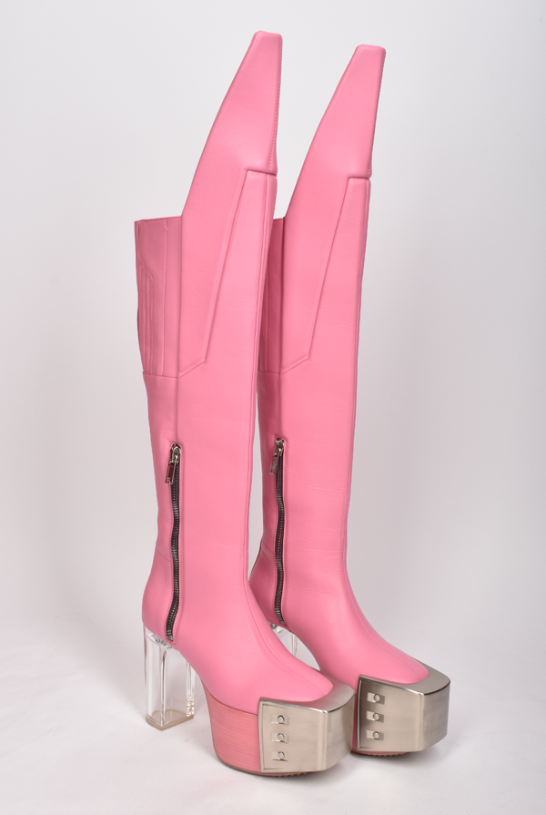 RICK OWENS S S 2021 RUNWAY PINK KNEE HIGH PLATFORM BOOTS