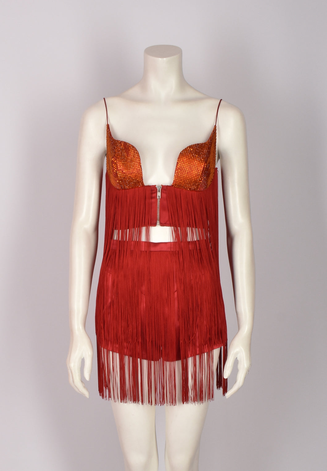 RED FRINGE TOP AND SHORTS SET