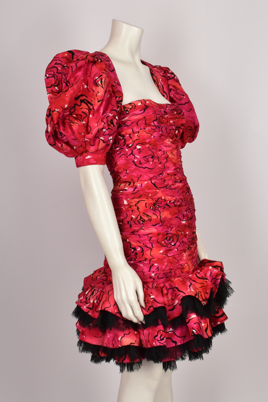 EMANUEL UNGARÓ COUTURE PINK FLORAL RUFFLE DRESS